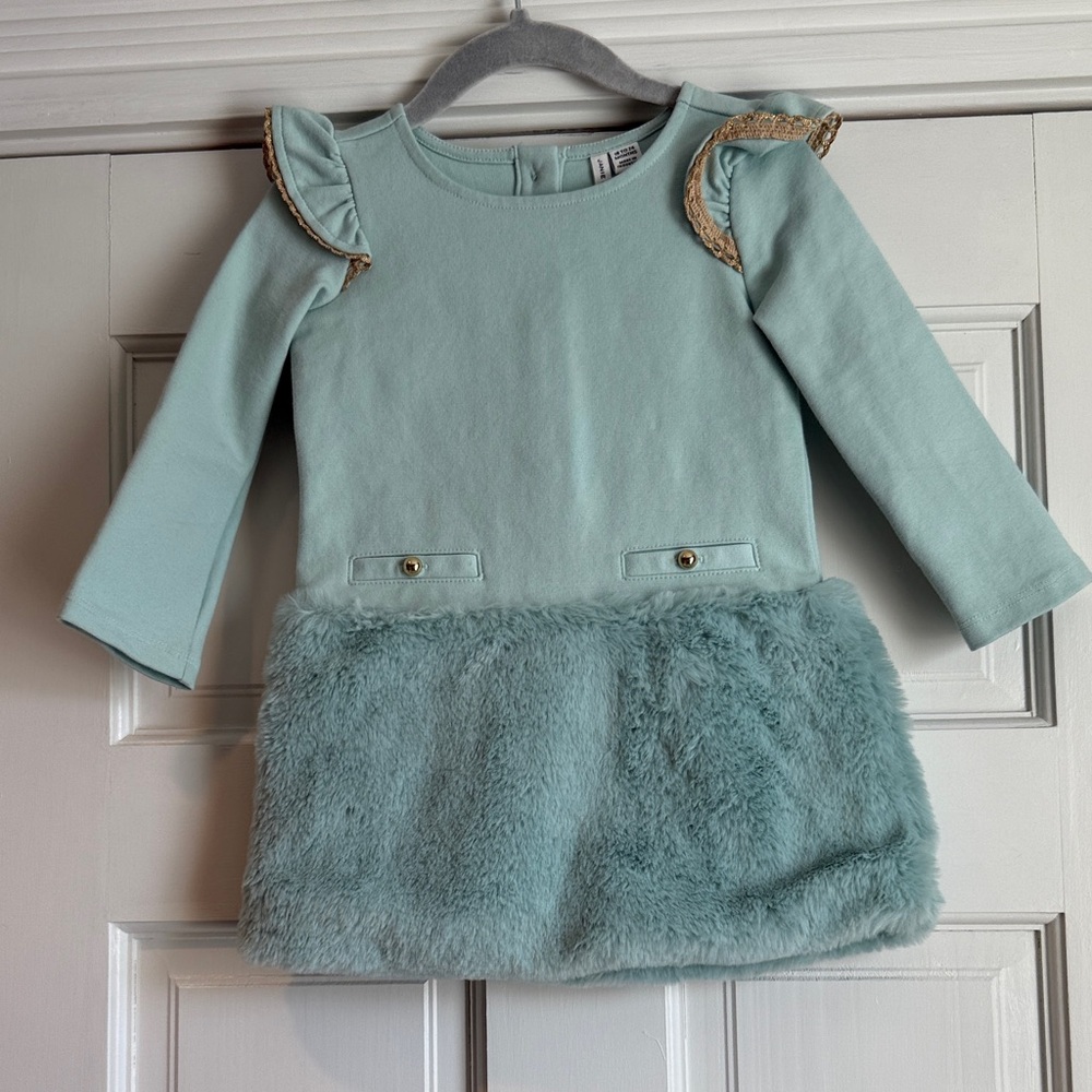 Janie and Jack Light Blue Dress with Gold Accents